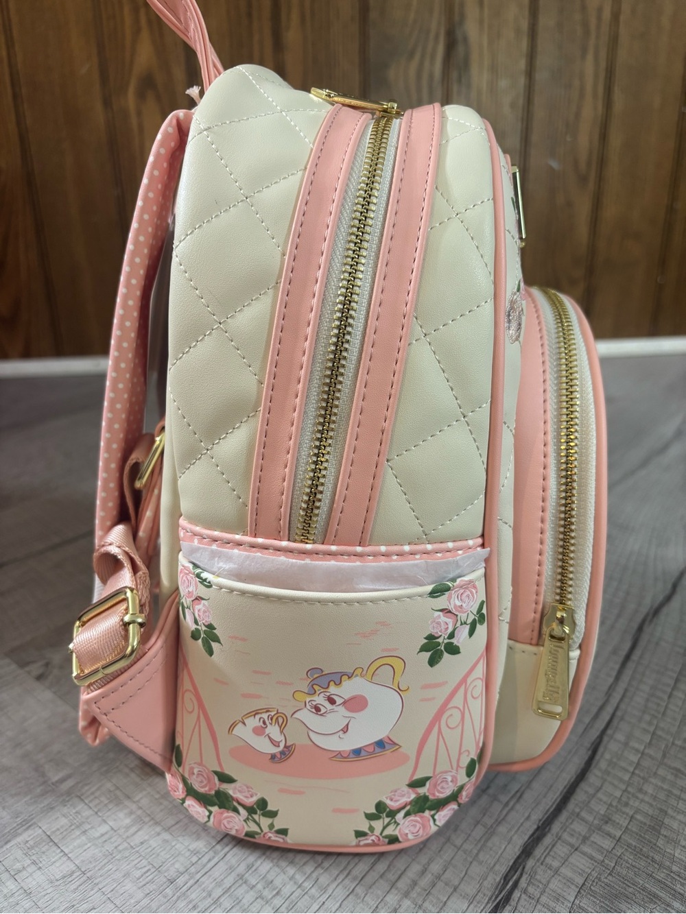 Loungefly Belle Floral Mini Backpack - Cream, Pink & Yellow - Picture 4 of 6